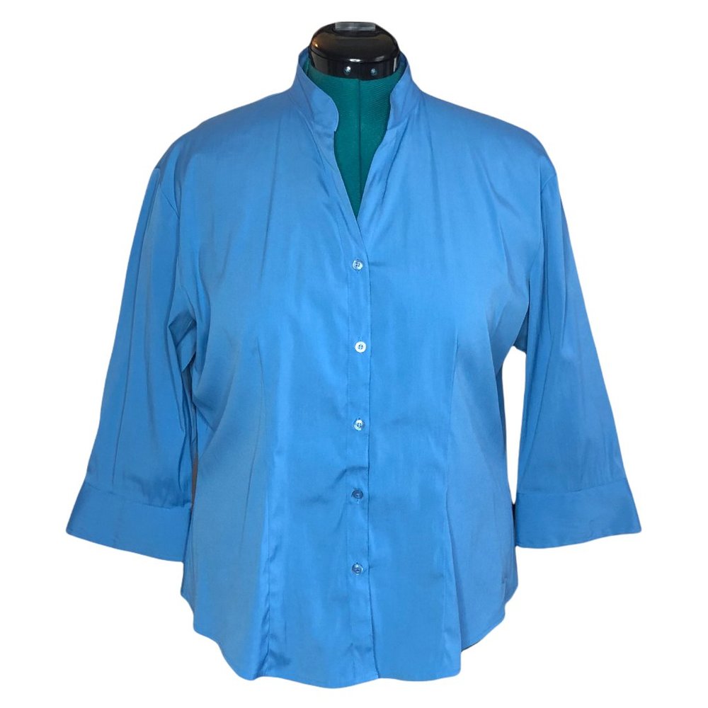 DCC Missy Blue Chinese Collar Quarter Sleeve Blouse